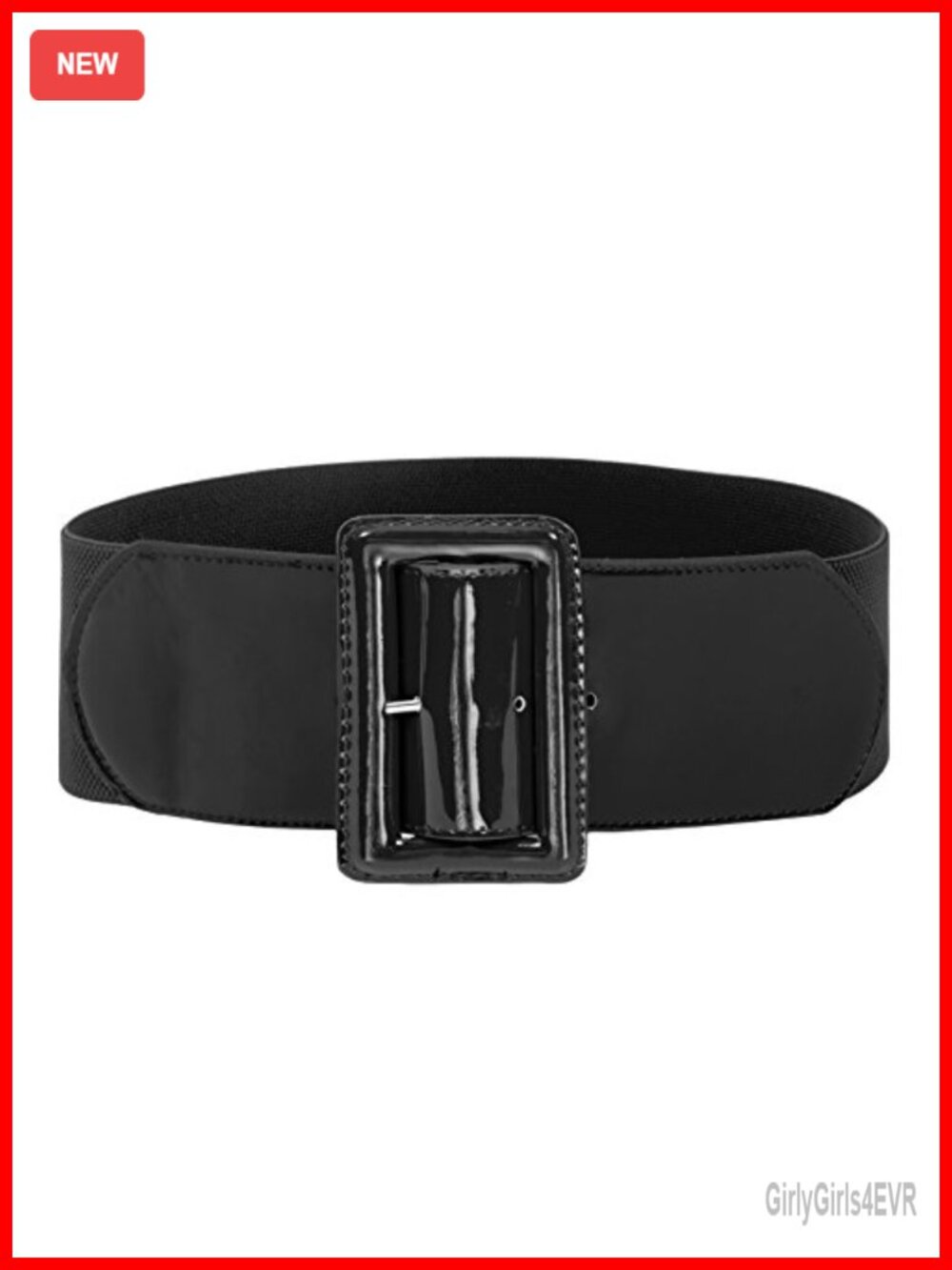Vintage Style Elastic Waist Belt with Chunky Silver Buckle, 3 Inch Wide High